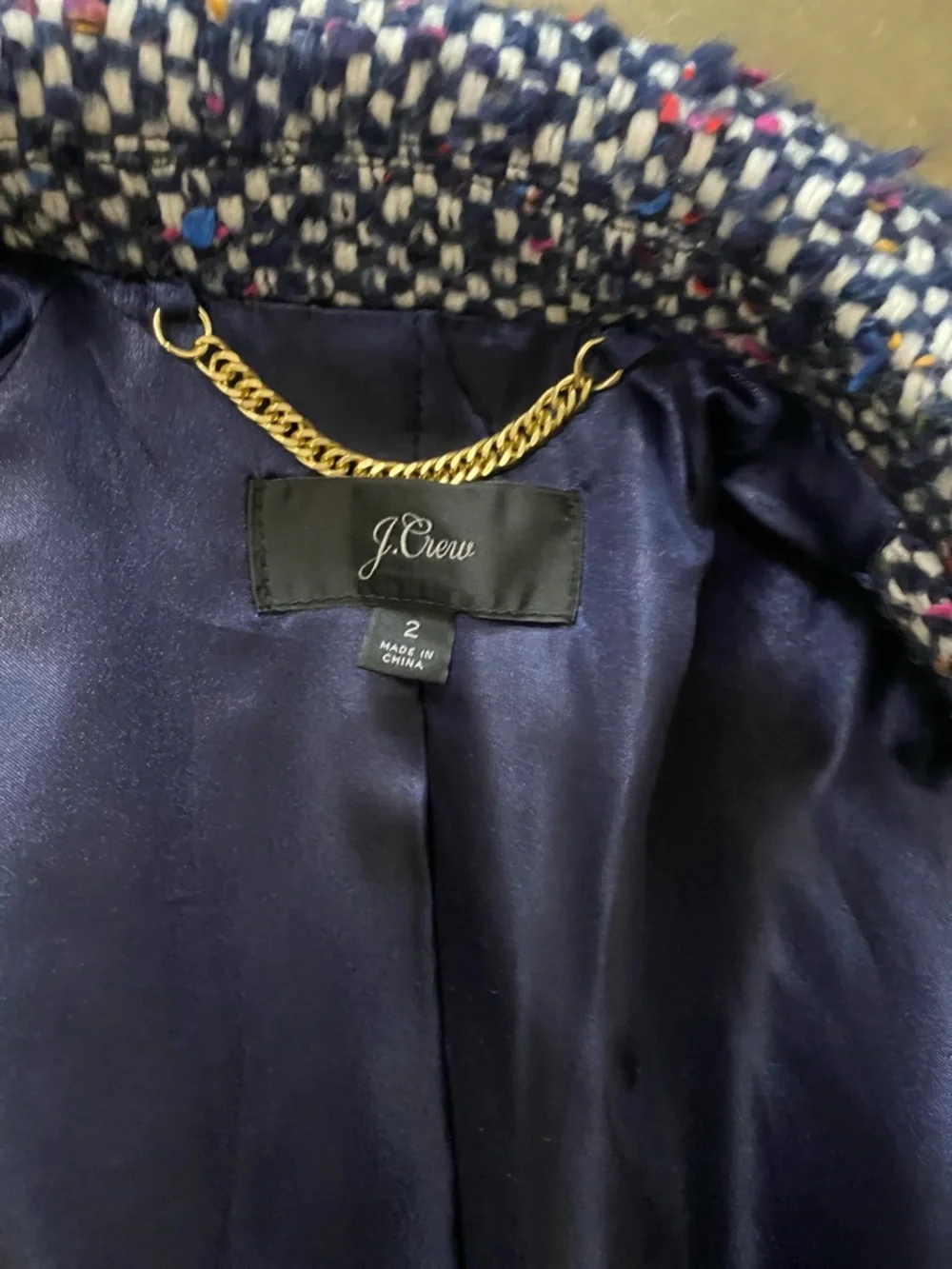 Wool Blend Bouclé Overcoat - Navy Multicolor - Picture 4 of 5